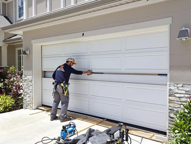 Powell Garage Door Repair team performing complete garage door replacement at Powell residence