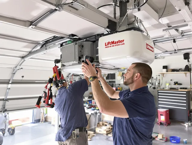 Powell Garage Door Repair technician performing advanced diagnostics on garage opener in Powell