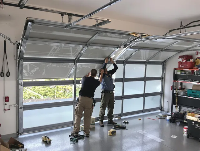 Powell Garage Door Repair expert performing precise panel replacement on Powell garage door